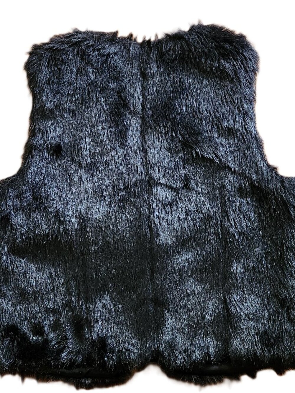 WD-NY Preowned Women's Black Faux Fur Vest Jacket Boho Shag Sleeveless - Large